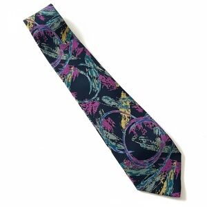 Vintage 80s Gilena Pure Silk Necktie Handmade Italy Abstract Swirl Art Print